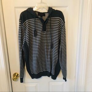RED ZEBRA Gray striped knit cotton hoodie sweater size large